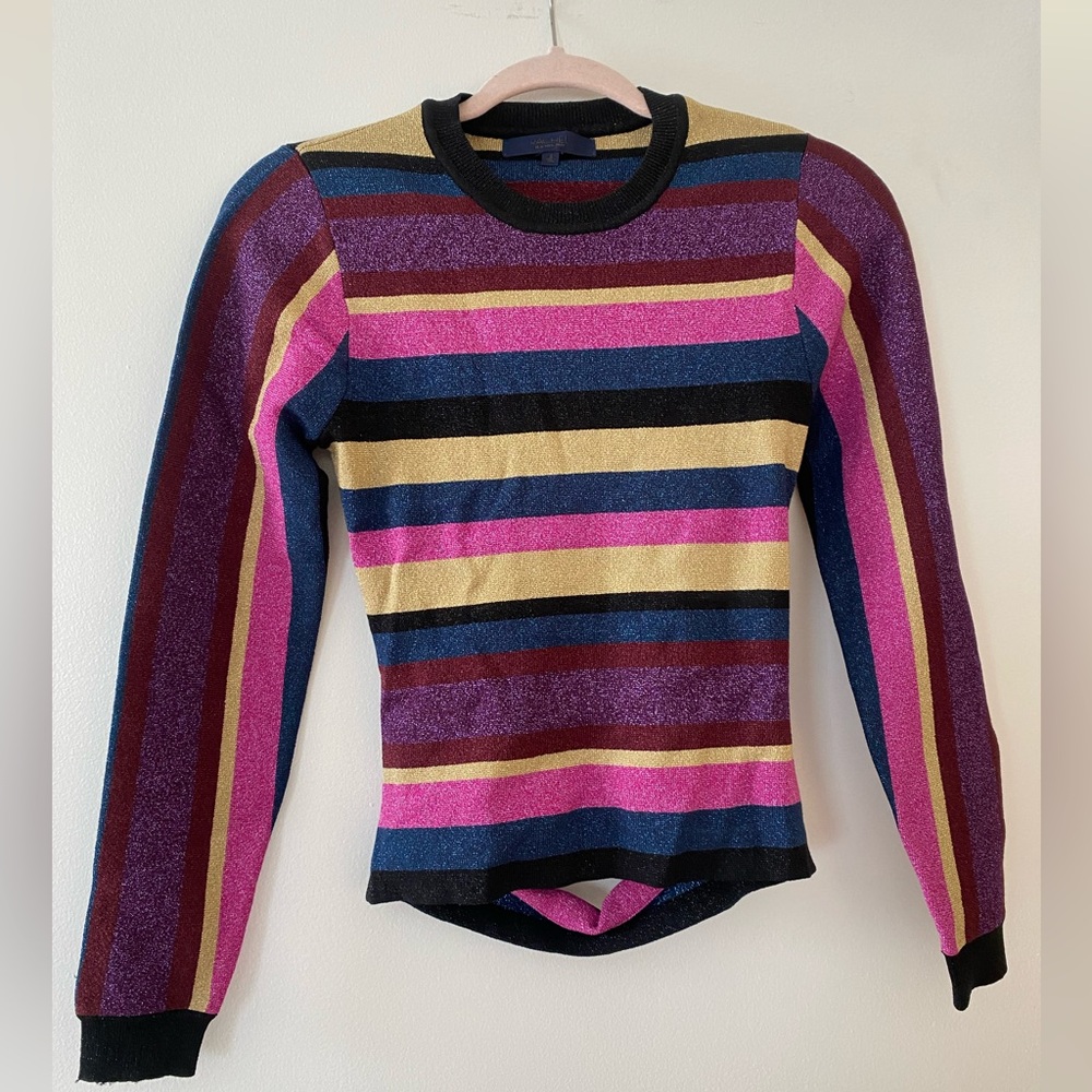 RACHEL ROY Sparkly Striped Sweater with Open Back SIZE S
